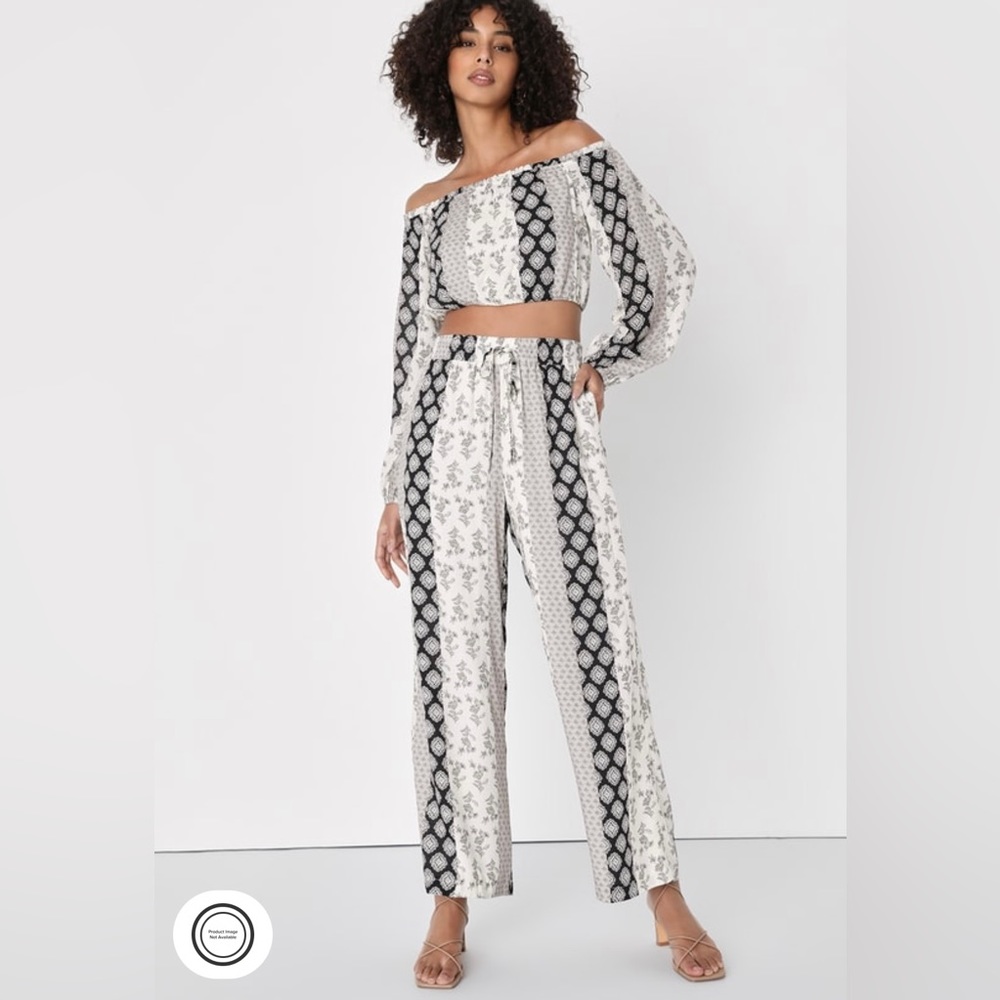 NWOT Lulus Ivory Boho Print Pants